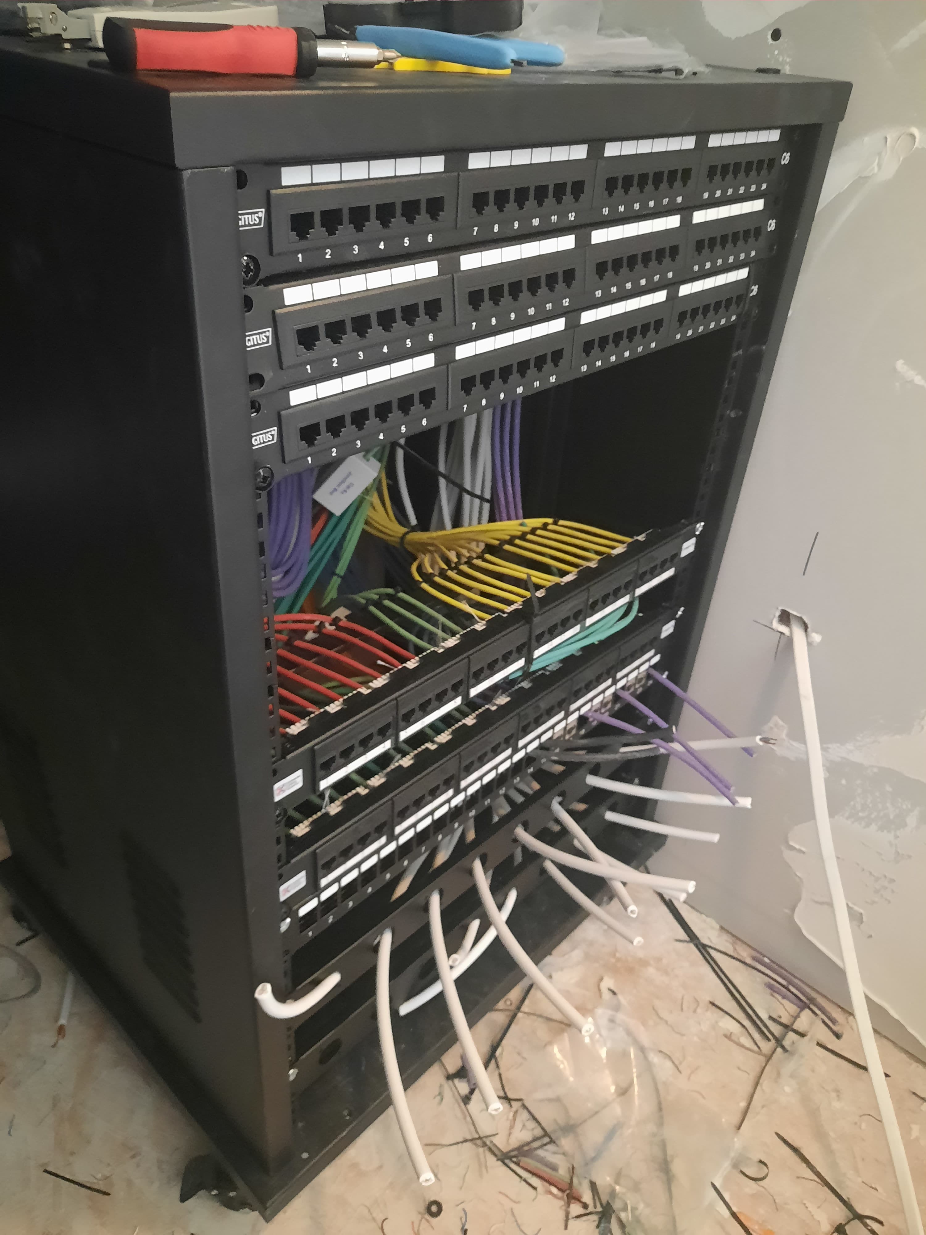 Server rack full of equipment